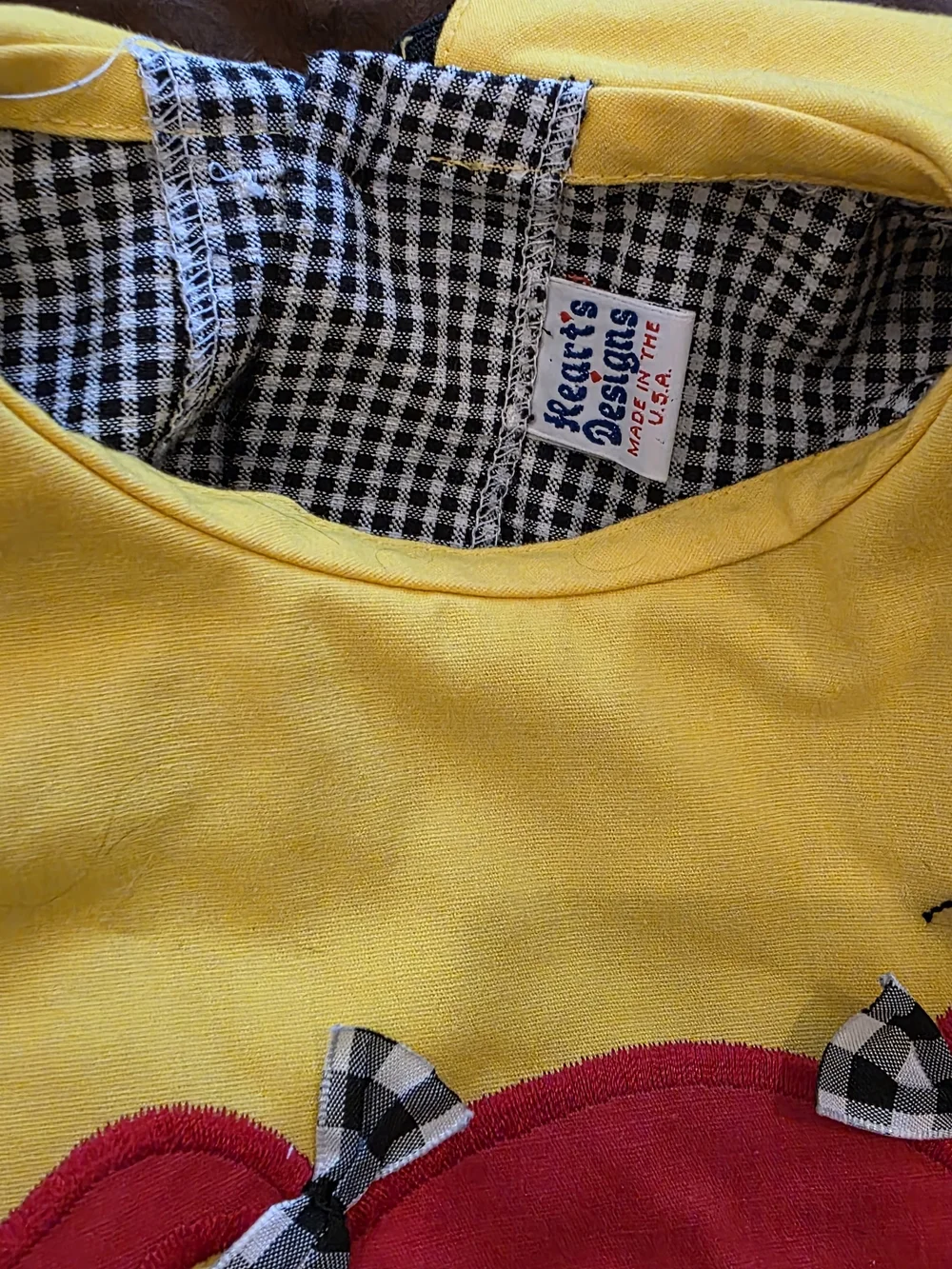 Girls Yellow & Black Gingham Casual Dress with Appliqué